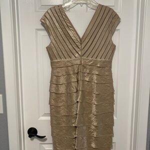 Adrianna Papell Gold Sheath Mini Dress with Flutter Sleeves